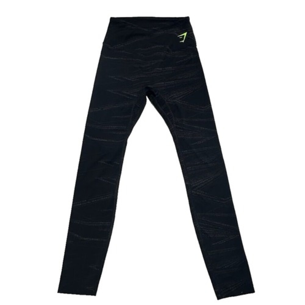 Gymshark Womens Size S/M Activewear Leggings Black Pants Green Logo Athletic